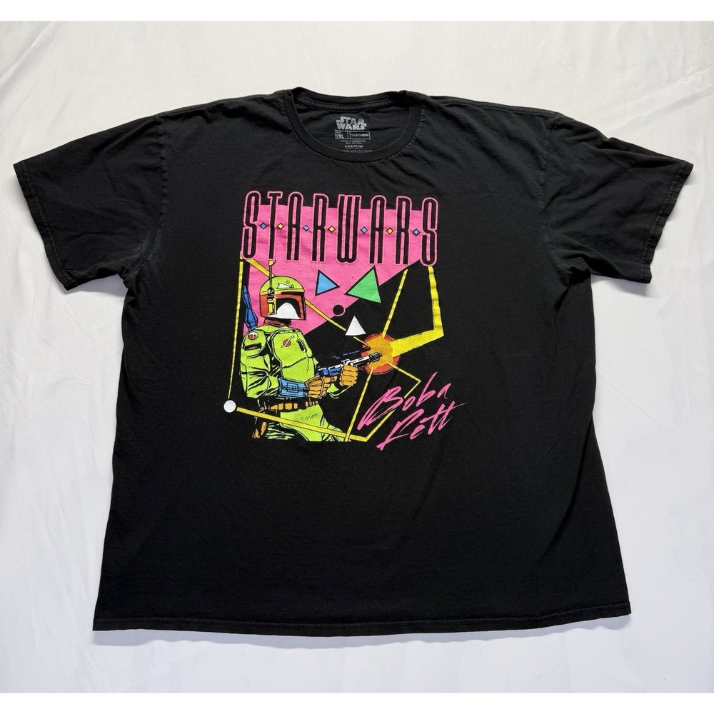 Star Wars Boba‎ Fett Graphic T Shirt Mens 2XL Black Retro Neon Preowned